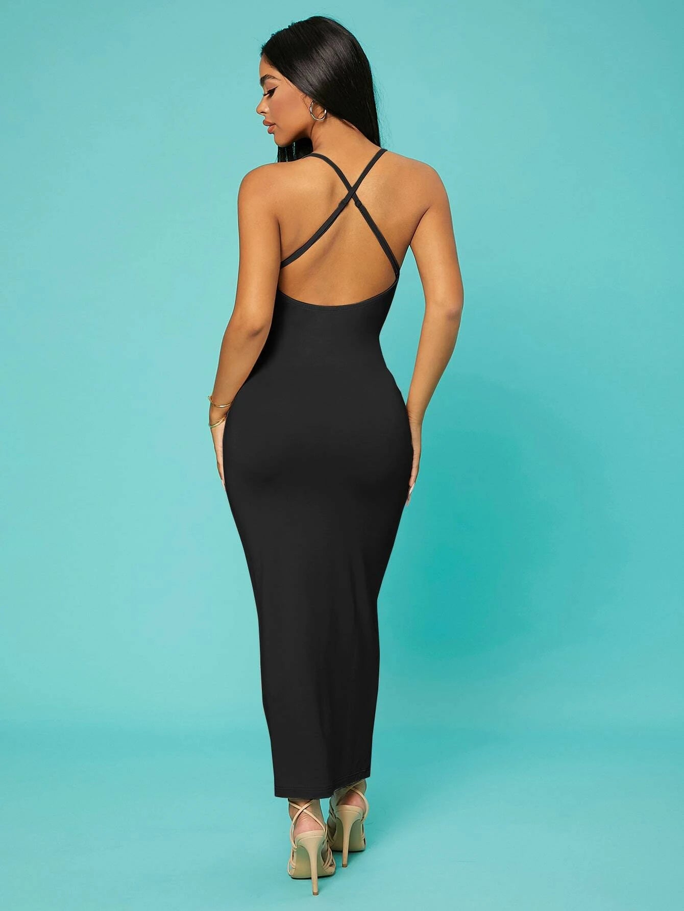 Radiana Solid Criss-Cross Backless Bodycon Dress Concert Long Summer Dress Prom Dress Sexy Dress Valentine Day Dress,Summer Dresses for Women
